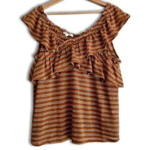 MAURICES Ruffled Fine Knit Tank Top Tan & White Striped Sz XL